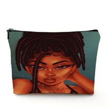 Load image into Gallery viewer, Casual African Girl Makeup Bag Double Print Black Women Cosmetic Bags Cartoon Lady Travel Toiletry Organizer Storage Case