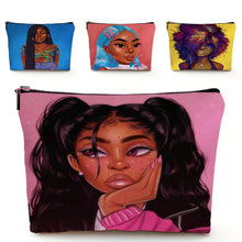 Load image into Gallery viewer, Casual African Girl Makeup Bag Double Print Black Women Cosmetic Bags Cartoon Lady Travel Toiletry Organizer Storage Case