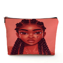 Load image into Gallery viewer, Casual African Girl Makeup Bag Double Print Black Women Cosmetic Bags Cartoon Lady Travel Toiletry Organizer Storage Case