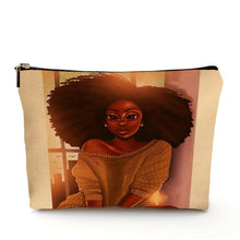 Load image into Gallery viewer, Casual African Girl Makeup Bag Double Print Black Women Cosmetic Bags Cartoon Lady Travel Toiletry Organizer Storage Case