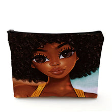 Load image into Gallery viewer, Casual African Girl Makeup Bag Double Print Black Women Cosmetic Bags Cartoon Lady Travel Toiletry Organizer Storage Case