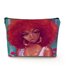 Load image into Gallery viewer, Casual African Girl Makeup Bag Double Print Black Women Cosmetic Bags Cartoon Lady Travel Toiletry Organizer Storage Case