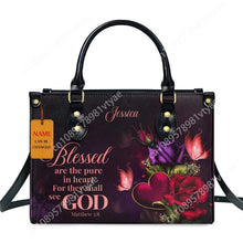 Load image into Gallery viewer, Butterfly and Flower Print Custom Name Leather Handbags for Women Elegant Shoulder Bag