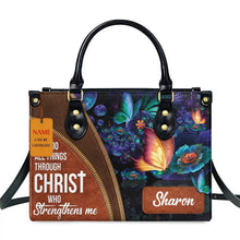Load image into Gallery viewer, Butterfly and Flower Print Custom Name Leather Handbags for Women Elegant Shoulder Bag