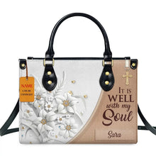 Load image into Gallery viewer, Butterfly and Flower Print Custom Name Leather Handbags for Women Elegant Shoulder Bag