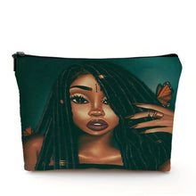 Load image into Gallery viewer, Casual African Girl Makeup Bag Double Print Black Women Cosmetic Bags Cartoon Lady Travel Toiletry Organizer Storage Case