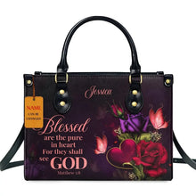 Load image into Gallery viewer, Butterfly and Flower Print Custom Name Leather Handbags for Women Elegant Shoulder Bag