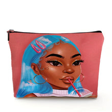Load image into Gallery viewer, Casual African Girl Makeup Bag Double Print Black Women Cosmetic Bags Cartoon Lady Travel Toiletry Organizer Storage Case