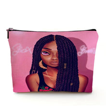 Load image into Gallery viewer, Casual African Girl Makeup Bag Double Print Black Women Cosmetic Bags Cartoon Lady Travel Toiletry Organizer Storage Case