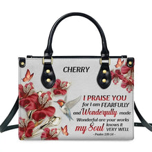 Load image into Gallery viewer, Butterfly and Flower Print Custom Name Leather Handbags for Women Elegant Shoulder Bag