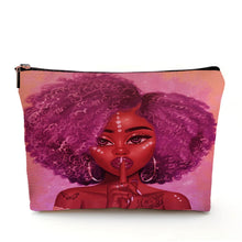 Load image into Gallery viewer, Casual African Girl Makeup Bag Double Print Black Women Cosmetic Bags Cartoon Lady Travel Toiletry Organizer Storage Case