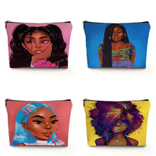 Load image into Gallery viewer, Casual African Girl Makeup Bag Double Print Black Women Cosmetic Bags Cartoon Lady Travel Toiletry Organizer Storage Case