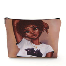 Load image into Gallery viewer, Casual African Girl Makeup Bag Double Print Black Women Cosmetic Bags Cartoon Lady Travel Toiletry Organizer Storage Case