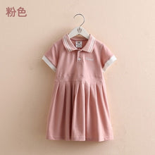 Load image into Gallery viewer, Children Turn-down Collar Cotton Short Sleeve Dress For Kids Baby Girls