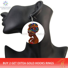 Load image into Gallery viewer, SOMESOOR Vinatge African Headwrap Woman Wood Drop Earrings