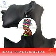 Load image into Gallery viewer, SOMESOOR Vinatge African Headwrap Woman Wood Drop Earrings
