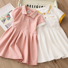 Load image into Gallery viewer, Children Turn-down Collar Cotton Short Sleeve Dress For Kids Baby Girls