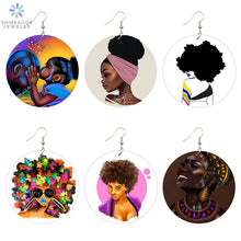 Load image into Gallery viewer, SOMESOOR Afro Natural Hair Painted Wood Drop Earrings