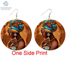 Load image into Gallery viewer, SOMESOOR Vinatge African Headwrap Woman Wood Drop Earrings