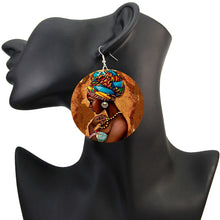 Load image into Gallery viewer, SOMESOOR Vinatge African Headwrap Woman Wood Drop Earrings