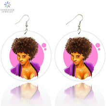 Load image into Gallery viewer, SOMESOOR Afro Natural Hair Painted Wood Drop Earrings