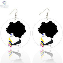 Load image into Gallery viewer, SOMESOOR Afro Natural Hair Painted Wood Drop Earrings