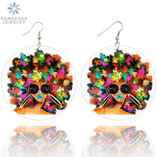 Load image into Gallery viewer, SOMESOOR Afro Natural Hair Painted Wood Drop Earrings