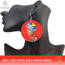Load image into Gallery viewer, SOMESOOR Vinatge African Headwrap Woman Wood Drop Earrings