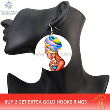 Load image into Gallery viewer, SOMESOOR Vinatge African Headwrap Woman Wood Drop Earrings