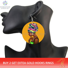 Load image into Gallery viewer, SOMESOOR Vinatge African Headwrap Woman Wood Drop Earrings