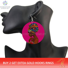 Load image into Gallery viewer, SOMESOOR Vinatge African Headwrap Woman Wood Drop Earrings
