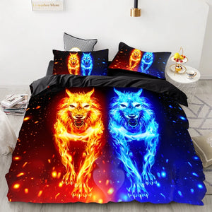 3PCS Wolf Tiger Lion Animal Pattern Bedding Set