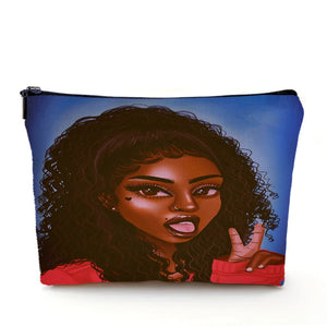 Casual African Girl Makeup Bag Double Print Black Women Cosmetic Bags Cartoon Lady Travel Toiletry Organizer Storage Case