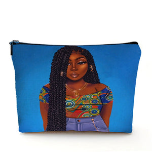 Casual African Girl Makeup Bag Double Print Black Women Cosmetic Bags Cartoon Lady Travel Toiletry Organizer Storage Case