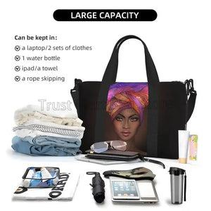 African American Woman Pattern Travel Duffel Bag Foldable Weekender Overnight Tote Bag