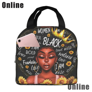 African American Black Girl Lunch Bag Compact Tote Bag Reusable Lunch Box Container for Women School Office Work