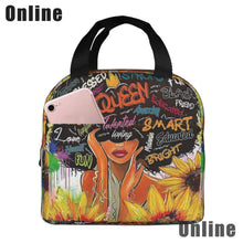 Load image into Gallery viewer, African American Black Girl Lunch Bag Compact Tote Bag Reusable Lunch Box Container for Women School Office Work
