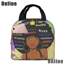 Load image into Gallery viewer, African American Black Girl Lunch Bag Compact Tote Bag Reusable Lunch Box Container for Women School Office Work
