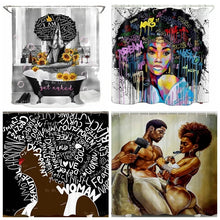 Load image into Gallery viewer, African American Women Couple Lover Sculpture Sunflower Design Ethnic Art  Afro Quote Hair Shower Curtain Bathroom Decor
