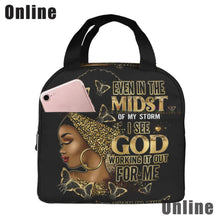 Load image into Gallery viewer, African American Black Girl Lunch Bag Compact Tote Bag Reusable Lunch Box Container for Women School Office Work
