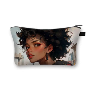 African Women Print Cosmetic Case Makeup Pouch Lipstick Storage Travel Cosmetic Organizer