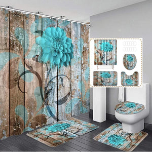 4 PCS Flower Shower Curtain Set