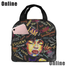 Load image into Gallery viewer, African American Black Girl Lunch Bag Compact Tote Bag Reusable Lunch Box Container for Women School Office Work
