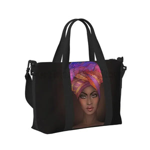 African American Woman Pattern Travel Duffel Bag Foldable Weekender Overnight Tote Bag