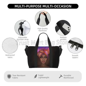 African American Woman Pattern Travel Duffel Bag Foldable Weekender Overnight Tote Bag