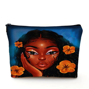 Casual African Girl Makeup Bag Double Print Black Women Cosmetic Bags Cartoon Lady Travel Toiletry Organizer Storage Case