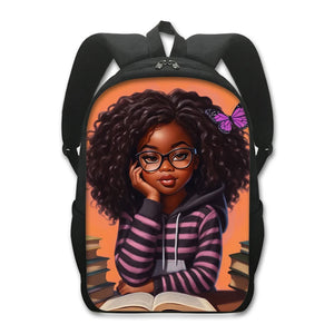 African American Teenager Girl Reading Book Print Backpack Afro Women School Bags