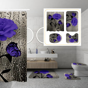 4 PCS Flower Shower Curtain Set