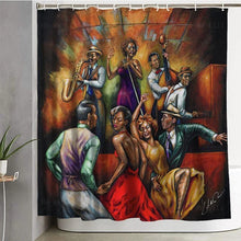 Load image into Gallery viewer, African American Art Black Couples Dance To The Music In Urban Ballroom Shower Curtain
