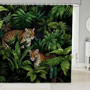 Wildlife Tiger Leopard Shower Curtain Red Rose Pink Floral Jungle Wild Animals Shower Curtains Set